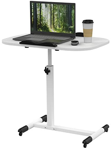 Lvhecforhm Schreibtisch mit Rädern, Laptoptisch Computertisch Höhenverstellbar, Beistelltisch mit Rollen Workstation Tisch 60X40CM, 360° Drehung Mobiler Stehtisch, Klappbarer Schreibtisch Büro Weiß