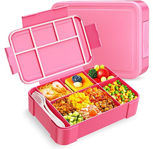 WayEee Bento Box 1330ml Lunch Box Kids Leak-Proof Lunch Box with Compartments for School, Work(Pink)