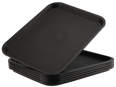 ZOENHOU 6 Pack 14 x 10 Inch Fast Food Tray, Rectangular Cafeteria Serving Trays, Plastic Trays for Food, Black