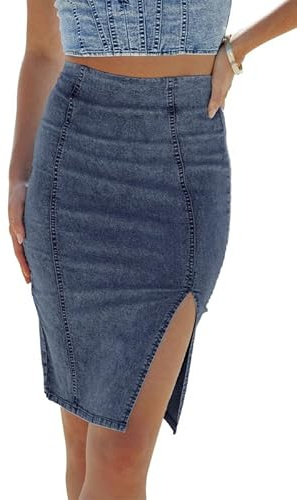 Alaster Queen Women's Denim Jean Skirt Split Ladies Pencil Stretch | Skirts for Women UK, High Waisted, Bodycon, Stretchy