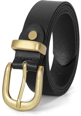 VONMELLI Women Casual Leather Belt Fashion Ladies Waist Belt for Jeans Pants Dress Belt with Gold Buckle Black Fit Waist Size 25-30 Inches