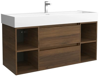 Salgar Mueble de Baño Bequia 120cm + Coqueta 2 Huecos Centrado + Lavabo cerámica | Nogal |120x45x66