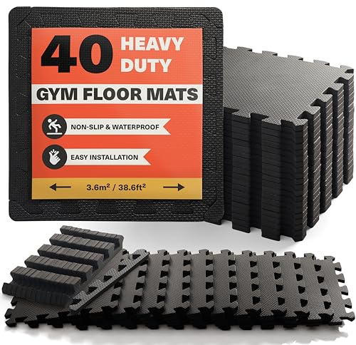 MATANA Floor Protection Mats with Edge Parts for Fitness, Sports Gym Fitness Equipment Underlay Mat Sports Equipment, Non Slip 1.8m2/19.3 Square Feet