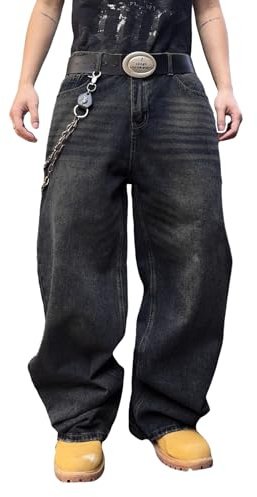 Zewool Jeans Baggy Hip hop pour Hommes,Jeans Skater à Jambe Large,Pantalons en Denim décontractés,Y2K Skateboard Streetwear