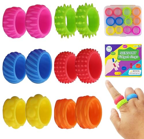 Anti-stress autism ring leksak 12 stycken fidgetring silikon ångest set färgglada sensoriska antistress ringleksaker lugnande vid stress ångest ring leksak för barn och vuxna