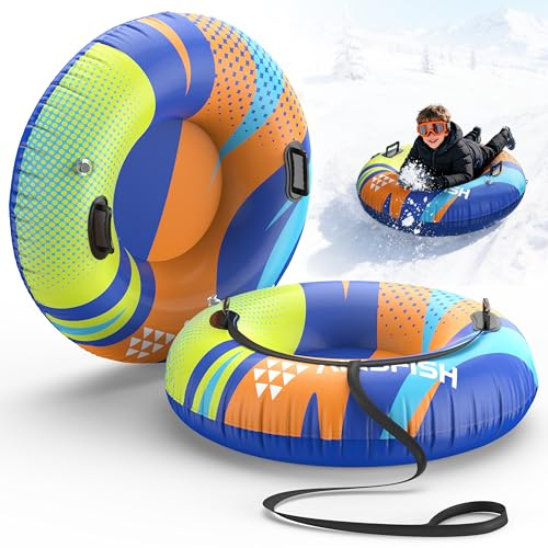 Airsfish Inflatable Snow Tube Sledge with Towable Leash, Snow Sled Heavy-Duty Cover Wear-Resistant & Anti-Freeze Material Sledding Tubes for Winter Sports for Adults, 2 Packs