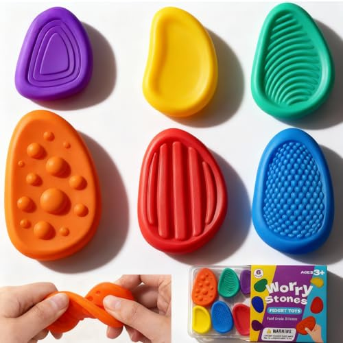Fidget Toys Pierre Sensorielle, 6Pcs Anti Stress Jouets Sensory Stone Fidget Toy en Silicone, Jouets Sensoriels pour Réduction Stress, Anxiété, TDAH & Autisme, TDAH Enfant Outils