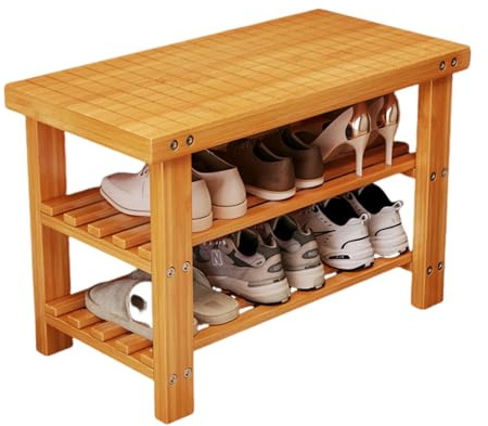Zapatero de Bambú de 3 Niveles Organizador de Zapatos Gran Capacidad TamañO Compacto Banco de Entrada con Capacidad de Hasta 100 Kg para Entrada, Pasillo, BañO, Sala de Estar natural 60cm/23.6in