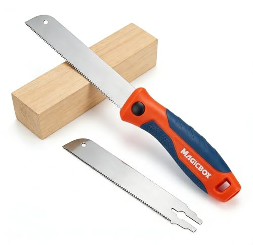 Magicbox Juego de sierra japonesa con 2 cuchillas intercambiables y sistema de cambio rápido, sierra fina para madera, mango ergonómico de 16 cm, hoja de acero al carbono de 21,5 cm, incluye cubiertas
