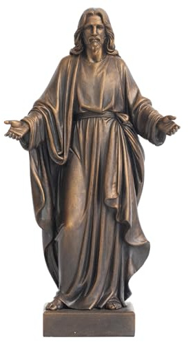 ShineOnAngel 12 Inch Jesus Statue with Open Arms, Bronze Finish Jesus Christ Figurine, Realistic Resin Religious Sculpture for Christian Home Décor