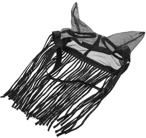 Beaupretty Maschera Anti-tafano per Cavalli in Rete Traspirante con Orecchie e Frange Protettive, Copertura Viso e Orecchie Resistente per Uso Esterno, Taglia Media per Protezione Mosche