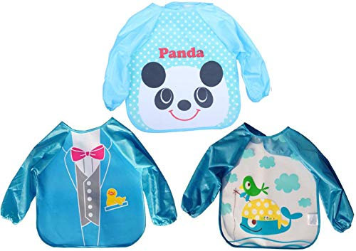 Chilsuessy 3 Pack Wasserdicht Ärmellätzchen abwaschbar latz mit ärmel lätzchen mit auffangschale Ärmellätzchen mit Nässeschutz - Essen und Play Smock Schürze für Kleinkinder, 3#