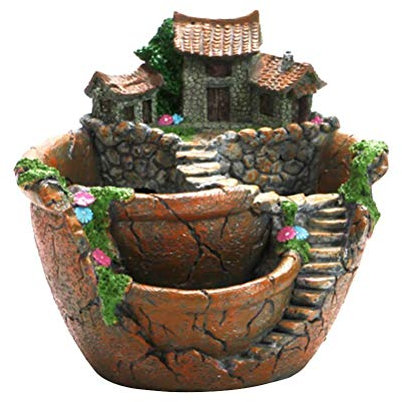 1 pezzo vaso da giardino per piante grasse, Vaso da fiori decorativo, in stile vintage, bonsai, decorazione da giardino in resina con miniatura, per interni ed esterni (arancione)