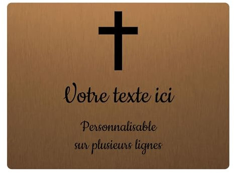Plaque gravée funéraire motif Croix Chrétienne autocollante 20x15 cm personnalisée 1 à 3 lignes Bronze