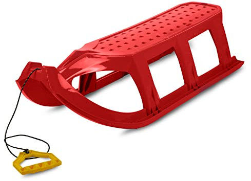 Prime Garden® GIAVELLOTTO 2-sitzer Kinderschlitten Schlitten Kunststoffschlitten für Kinder mit Zugseil Metallkufen (Rot)