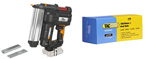 WORX WX840.9 Akku Nagler und Tacker 20V Max ohne Akku & Ladegerät & Tacwise 0401 18G/50mm Stiftnägel, 5.000 Stück