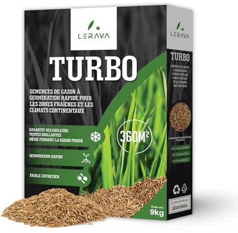 LERAVA TURBO Semi Loietto Perenne (720 m²) - Semi prato a Crescita Rapida - Fine Tessitura - Sementi per Prato Resistente e Denso - Erba da Giardino Verde Brillante - Ideale per Sole e Ombra