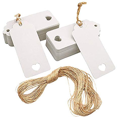 Geschenkanhänger aus Kraftpapier, 100 Stück - Weihnachten Anhänger, Weiße Etiketten mit 30 m Jute-Schnur für Geschenke & Gepäck - DIY Geschenketiketten