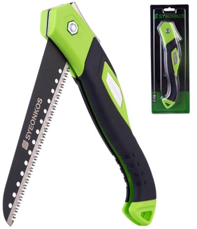 SYEONKOS Serrucho de Poda Plegable Premium,Sierra Plegable,Sierra de Podar,Hoja de Corte Triple,Resistente y Muy Ligero,Mango Antideslizante,Ajustable,Cierre de Seguridad,Para jardinería,poda de ramas