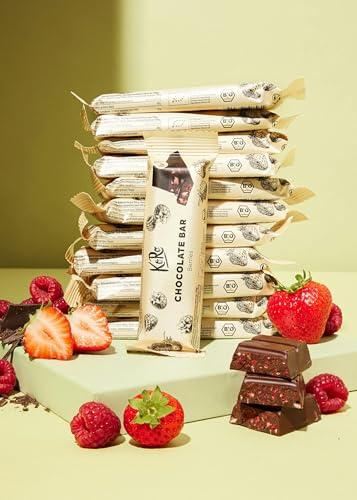 KoRo - Barretta al cioccolato e frutti di bosco vegan bio 12 x 50 g - Con fragole e lamponi liofilizzati - fonte di fibre - Vegan