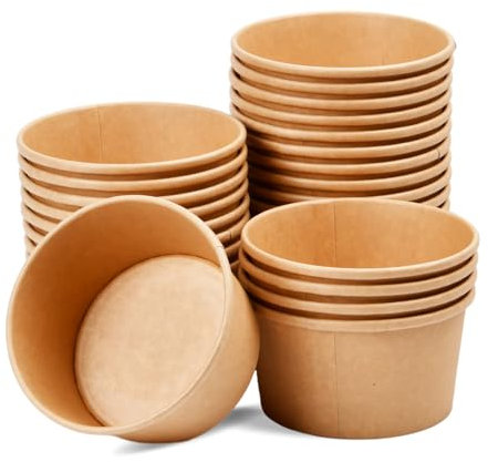 heavenlife 50 Stück Suppenbecher to Go, Bio Pappbecher, Suppentassen aus Kraftpapier, Eisbecher Pappe, Papier-Snackbecher, Kompostierbare Becher Braun für Suppe Salat Nachtisch Vorspeisen (430ml)