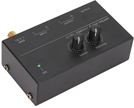 Préamplificateur pour Tourne-Disque, 100 - 240 V Bouton de Commande Phono Platine Vinyle Préampli à Faible Bruit Entrée Mini Sortie pour Haut-Parleur pour Ordinateur (Prise UE)