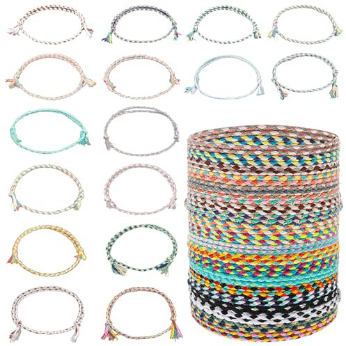 Amaxiu 20 Stück gewebte Wickel Freundschaftsarmbänder, buntes handgefertigtes geflochtenes Armband verstellbare geflochtene Schnurarmbänder stapelbare Armbänder Wellenarmband Strandarmbänder