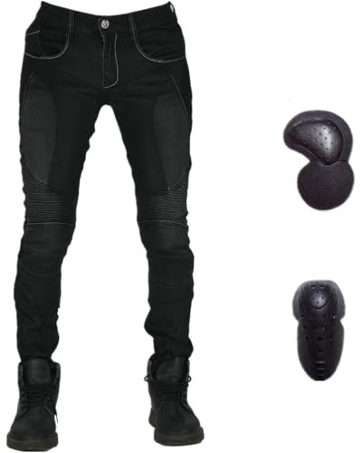 HOMDECR Donna Moto Biker Jeans Rinforzato Protezione Pantaloni Linning Includono Armature Motorcycle Pants, 4 X Pad di Protezione Escursionismo All'aperto (Nero,S)
