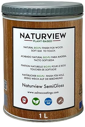 NATURVIEW Wasserbasierter Bio-Polyurethanlack für Holz im Innenbereich. Soft-Seiden-Touch (1 l, Seidenglänzend) - Holzlack
