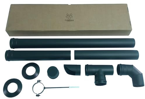 TYGERIX® Kit Completo Tubi, Raccordi e Accessori per Stufa a Pellet 80 mm | Set di 10 Elementi | Altissima Resistenza al Calore | Spessore Maggiore 1,2 mm | Indeformabile | Made in Italy | Certificato