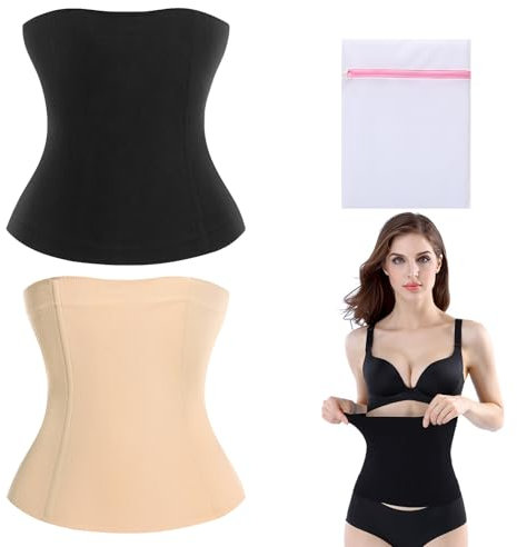 KASURE 2 Stück Zweierpack Damen Waist Trainer Unterbrust Korsett Bauchweg Taillenformer (M/L,XL/XXL) Shapewear Damen Bauchweg Schwarz und Hautton Geeignet für Körperformung, Dating, Sport，Abnehmen
