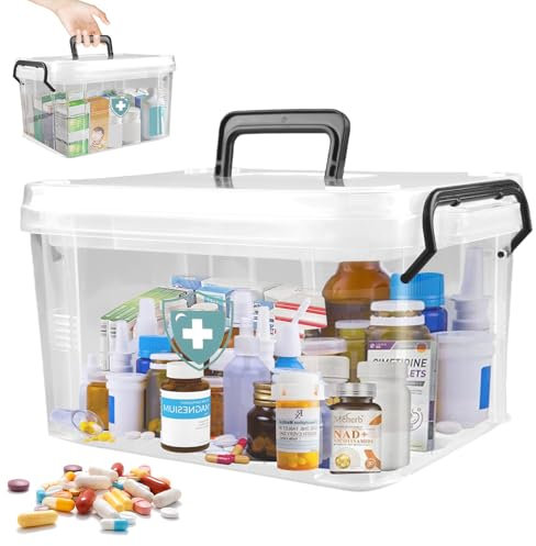 BORDEAG Medizinbox, Hausapotheke, Hausapotheke Box, Medikamentenkoffer, Medikamenten Aufbewahrung, Mit Griffe Für Medikamente Gadgets Kosmetische(24 * 17 * 13.5cm)