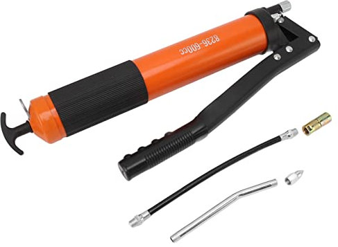 Senrusa Pistola de engrase de 10000PSI, Pistola de engrase Manual de Alta presión de Alta Resistencia de 600CC para automóviles, Camiones, Barcos, cortacésped (Orange Reinforced Double Piston)