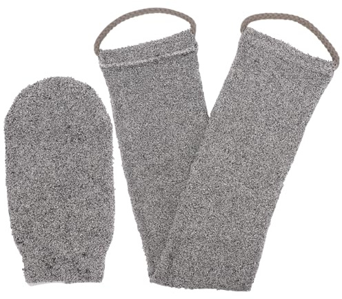 Homgaty Back Scrubber 100% Natural Bamboo Fibre,Loofah Back Scrubber for Shower Body Scrubber with Exfoliating Glove,Bath & Shower Body Brush Scrubber with Handle for Men & Women (Grey)
