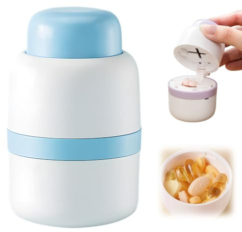 Tablettenteiler Tablettenmörser, Tablettenteiler für Alle Tabletten, Pillendose Klein im Deckel Mit Aufbewahrungsbox, Pill Crusher, Pillenschneider für kleine tabletten Große Pillen (Blau)