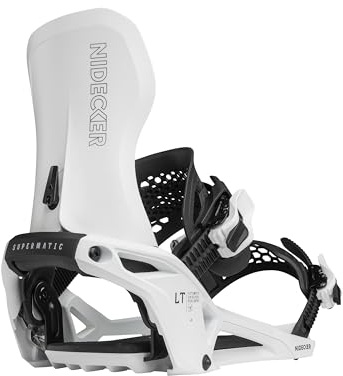 Nidecker Supermatic LT Snowboardbindningar – automatisk dubbelingångsbindning med hälpedal och universell passform – storlek M – vit