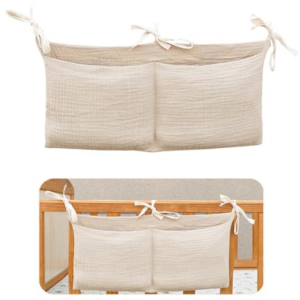 svpfuo Wickeltisch Organizer, Babybett Organizer, Betttasche, Doppellagiger Babybett-Seiten-Organisator, Doppeltasche Baumwolle Stoff Kinderwagen Hängende Tasche, Organizer Bett Hängend (A)