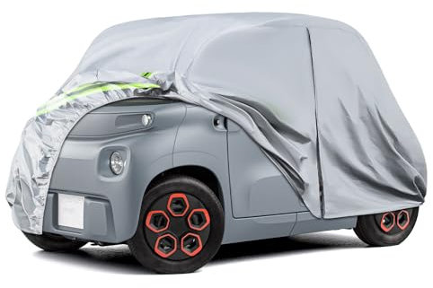 Telo Copriauto Sostituzione per Citroen Ami/O-pel Rocks-e/Electric/F-iat Topolino 2020-2024, Copertura Auto Protettiva Dell'auto, Telone Garage Completo Impermeabile Strisce Riflettenti, Argento