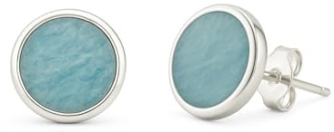 PURAJA Orecchini a bottone con pietre preziose in argento sterling 925: Amazonite | Orecchini con pietre preziose da donna con chiusura a bottone | Adatto alle persone allergiche