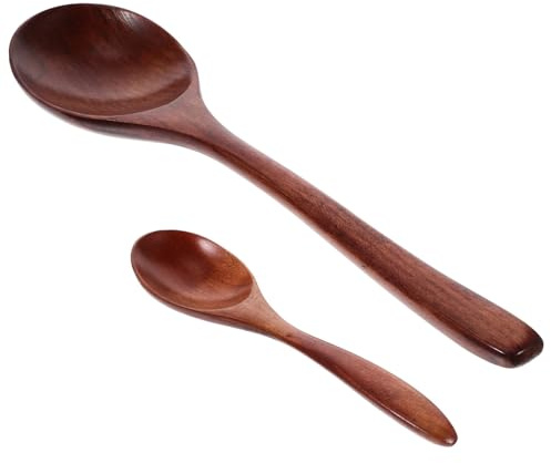 Ciieeo 2 Piezas Combinación De Cuchara De Madera Prácticas Cucharas De Postre Multifunción Hogar Sencillas Duraderas