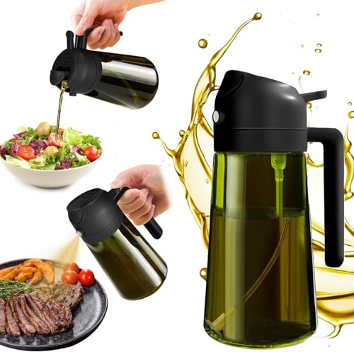 Sugfews Olivenöl Spray Bottle, 2 in 1 Ölsprüher für Speiseöl, 470ml Ölsprüher zum Kochen, UV-Schutz Glas Sprühflasche, Öl Sprühflasche für Grillen,Backe,Picknick,Küche