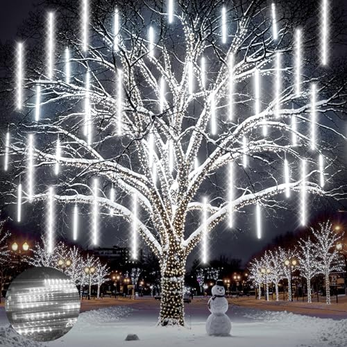 Ehomfory Luces Navidad Exterior, 11,8 Pulgadas 15 Tubos 540 LED Lluvia de Meteoritos, LED Nieve Cayendo Carámbano Cascada Luz para Árbol de Navidad Boda Decoración Fiesta, Enchufe UL