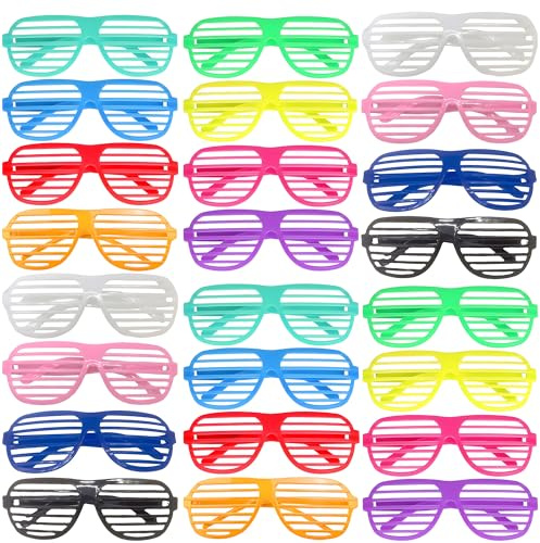 BOZILY 24 occhiali da sole al neon per feste anni '80, 12 colori, occhiali da discoteca resistenti e divertenti occhiali al neon per adulti e bambini, Natale, compleanno Bash
