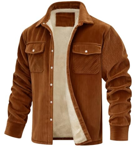 VDDTAGAM Homme Casual manches longues à carreaux Flanelle Bouton fourrée chaud Chemise Sherp Veste (Brown,L) VDD89
