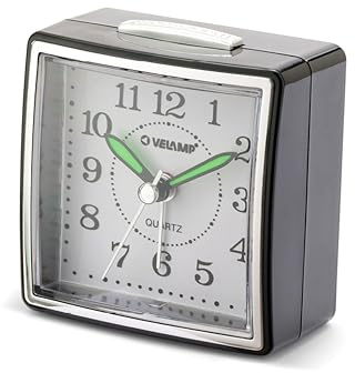 Velamp Sveglia da Comodino, Sveglia Analogica al Quarzo Silenziosa con Luce Senza Ticchettio, Semplice Orologio da Tavolo con funzione Snooze,Adatto per Camere da Letto, scrivanie, viaggi...