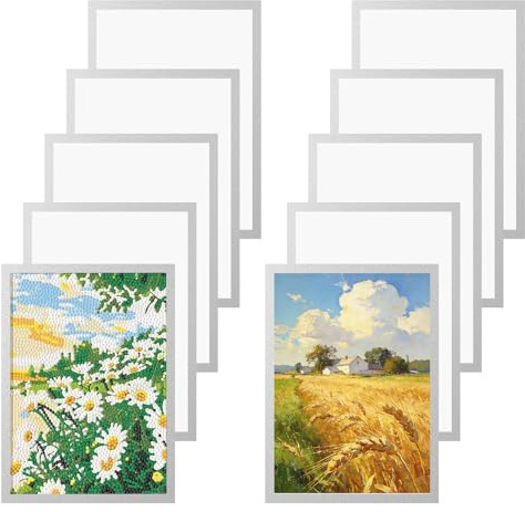 Foymlon Cornice magnetica A4 da parete, set da 10, con base autoadesiva, PVC flessibile argento, cornice foto magnetica antipolvere e resistente agli schizzi per foto e diamond painting