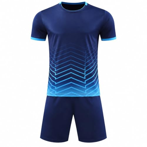 Qoibraze Kids Football Kit for Boys Girls, Quick Dry Football Shirt and Shorts Set, Breathable Lightweight Sports Jersey for PE School Football Training Outdoor Play, Navy Blue, Age 3-12