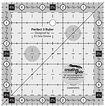 Creative Grids Perfect 5 Quilting Ruler 5in x 5in Square – CGRPERF5 – Made in USA, 5in x 5in, Non-Slip Grip Acrylic Quilting, Sewing, Crafting, Patchwork Ruler for Measuring & Cutting Fabric