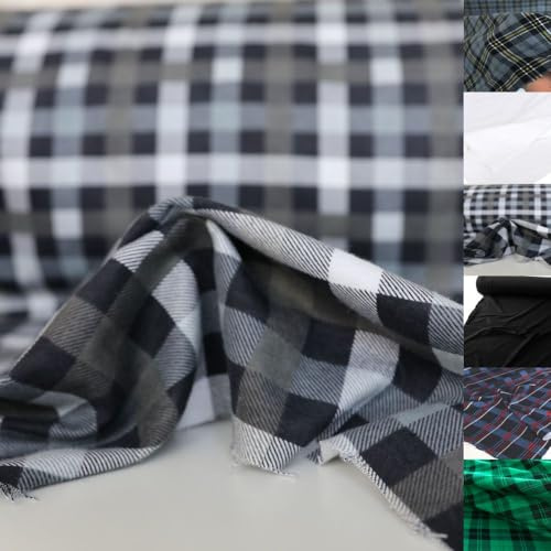 TOLKO Bomullstyg metervara | rutig flanell vintertyg rutigt | kläder trä sjal skjorta pyjamas gardin | mjuk varm fodrad 150 cm bred för söm/dekoration