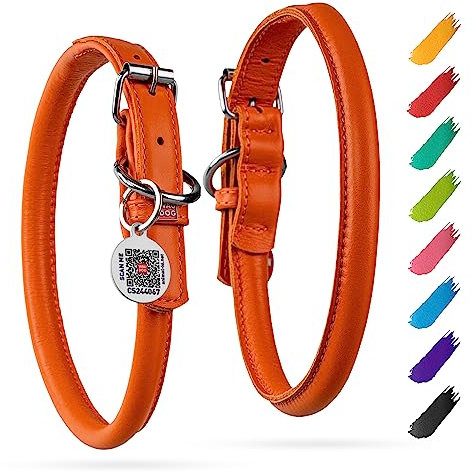 Leder Hundehalsband Verstellbar für Große, Mittlere & Kleine Hunde - Welpen Halsbänder mit Digitaler Hundemarke